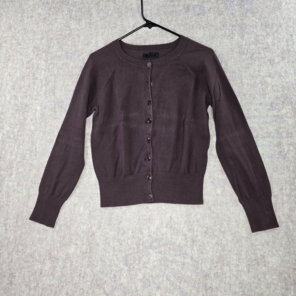 Express Womens Brown Button-Up Cardigan Sweater Large Cotton/Nylon